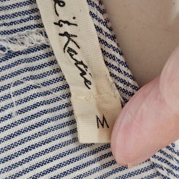 Chloe & Katie Blue Medium Striped Boho  Cottagecore Embroidered Wrap Top - Picture 6 of 10